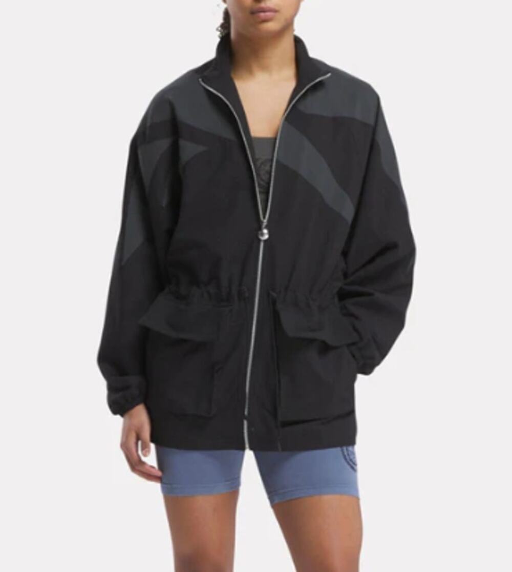 ANINE BING X REEBOK WOMENS XSMALL WINDBREAKER JACKET CINCH WAIST BLACK GRAY NEW